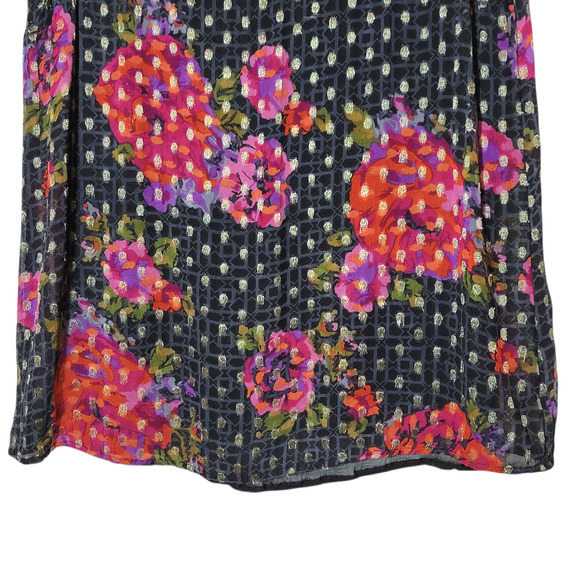 Anthropologie Fiorella Floral Blouse Gold Metallic Beaded Black Pink Red 4 - Picture 11 of 16